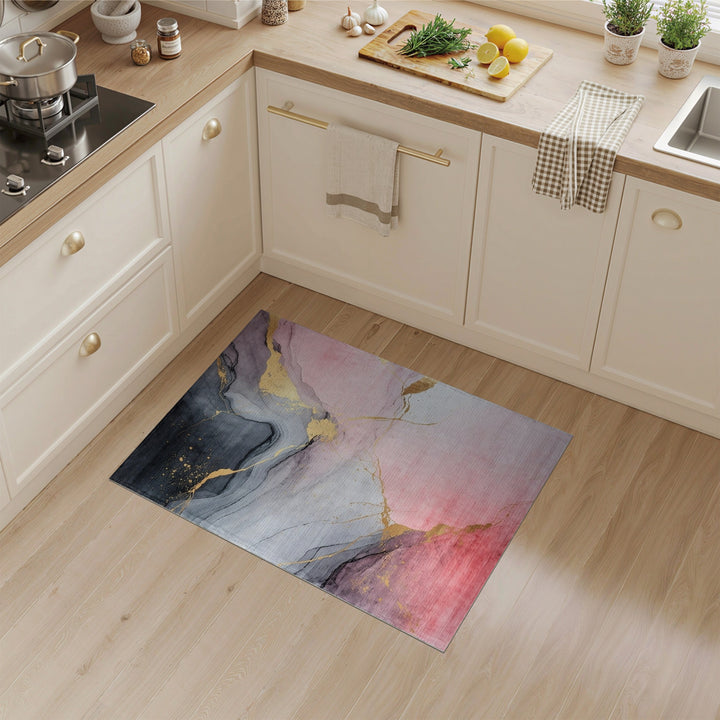 Pink Grey Gold Abstract Marble Area Rug