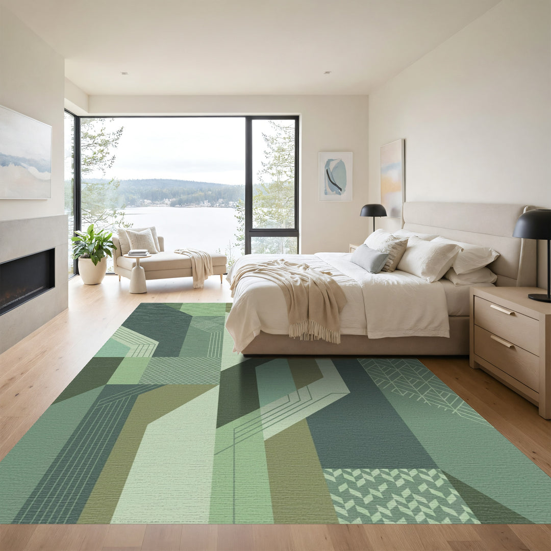 Forest Green Geometric Architectural Elements Rug
