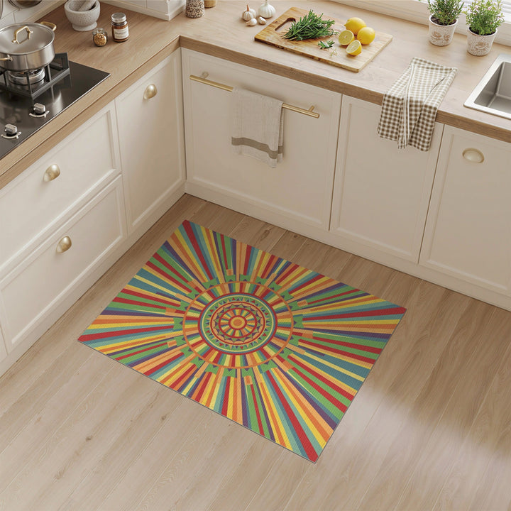 Vibrant Multi-Color Geometric Sunburst Area Rug