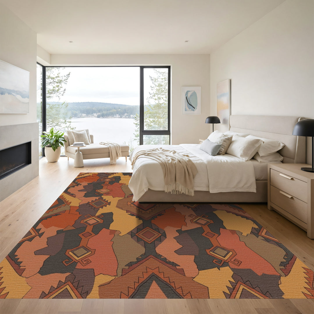 Earthy Tones Geometric Diamond Medallion Rug