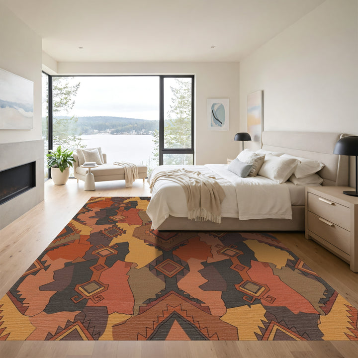 Earthy Tones Geometric Diamond Medallion Rug