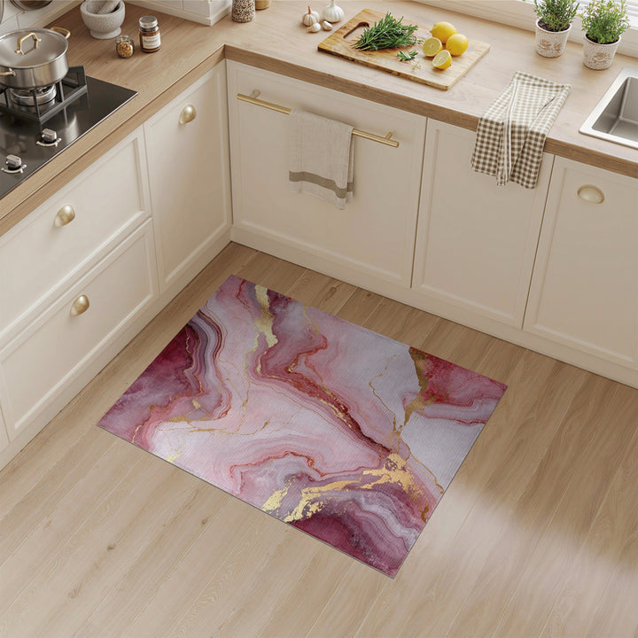 Pink Gold Marble Abstract Pink Area Rug