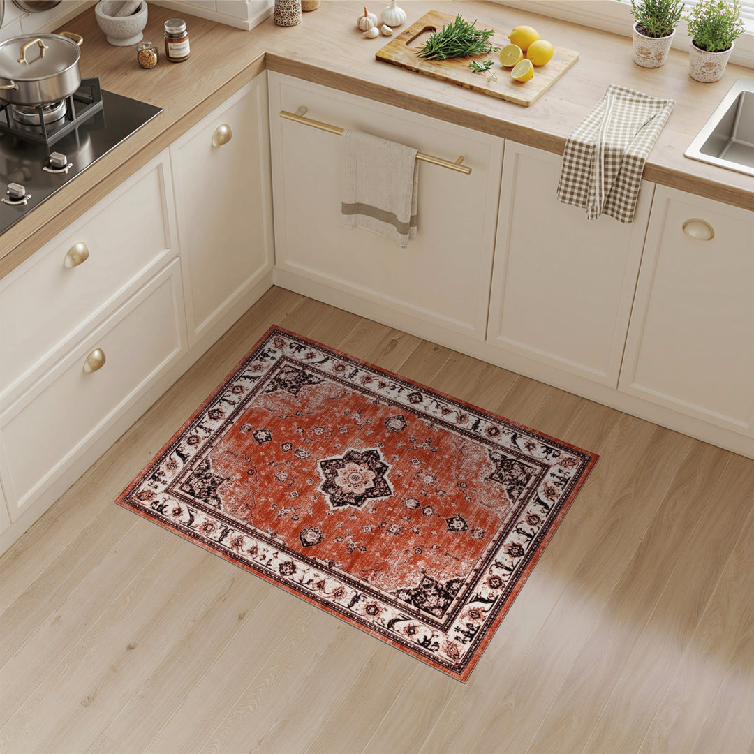 Medallion Red Distressed Vintage Medallion Area Rug