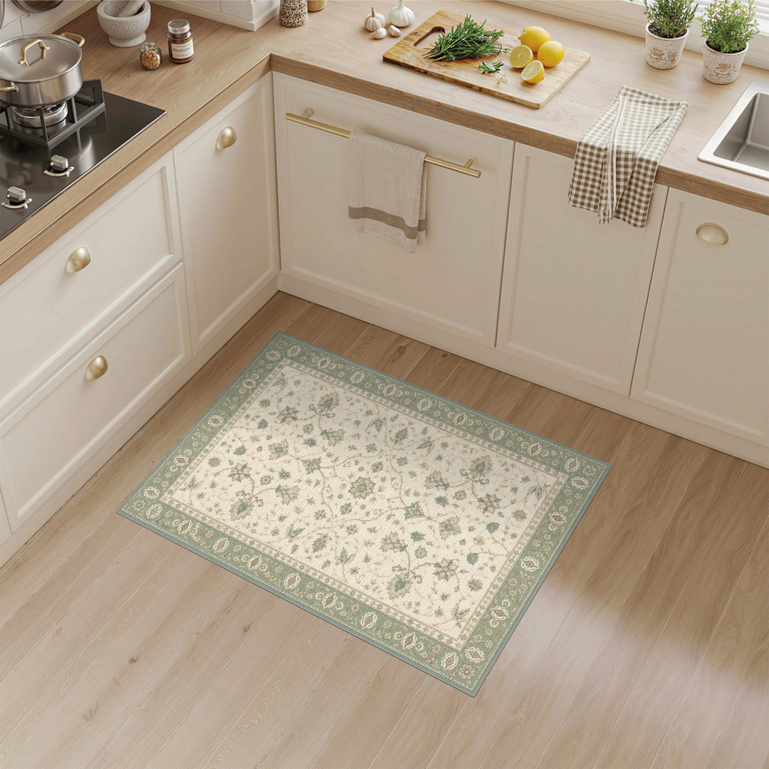 Teal Floral Vintage Area Rug