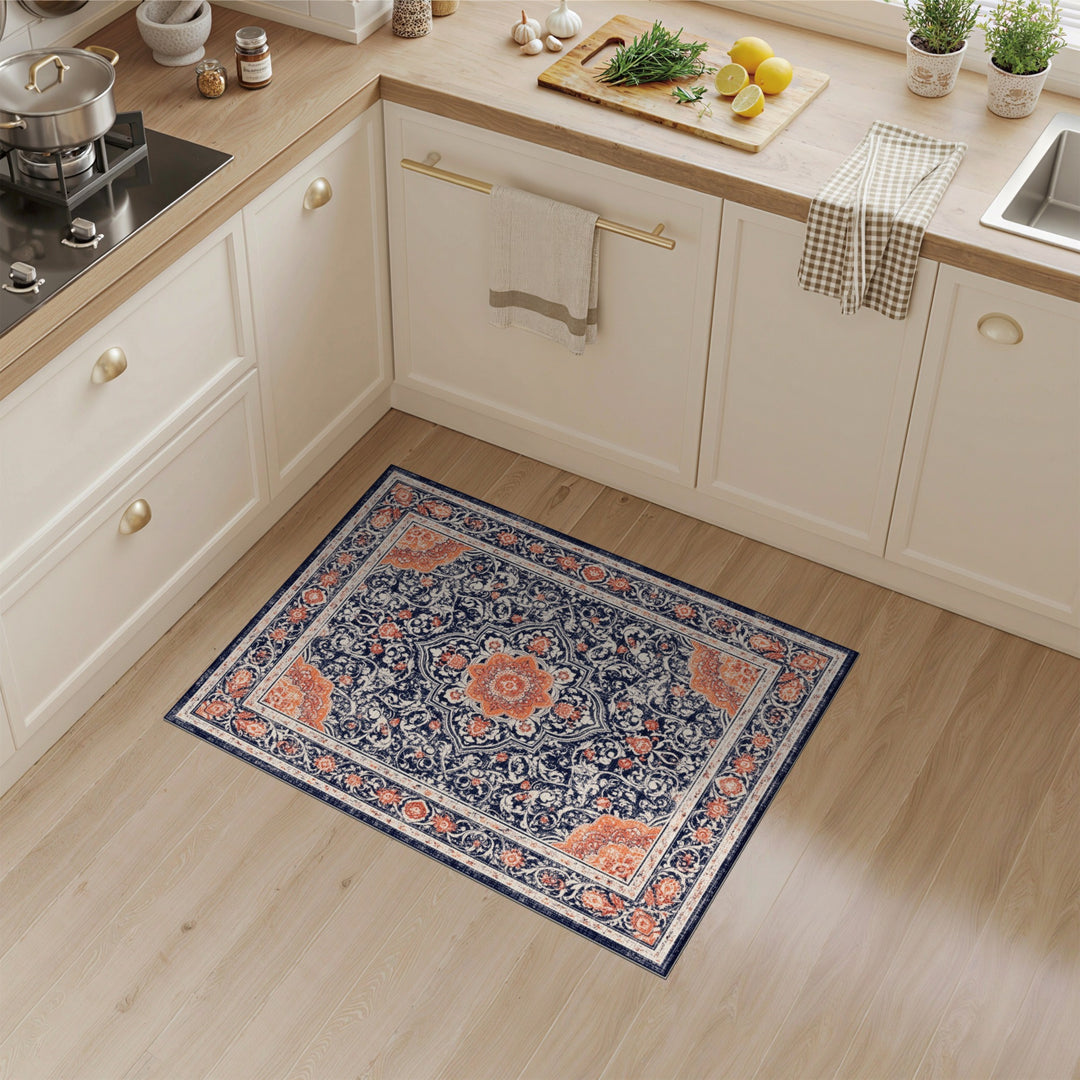 Traditional Persian Navy Blue Distressed Persian Area Rug