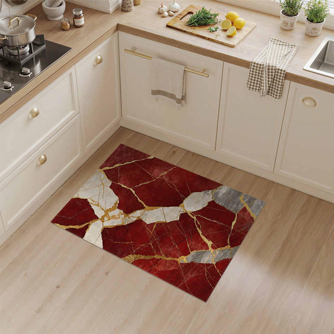 Red Marble Gold Vein Red Area Rug