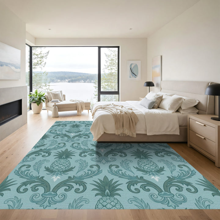 Aquamarine Pineapple Damask Scroll Rug