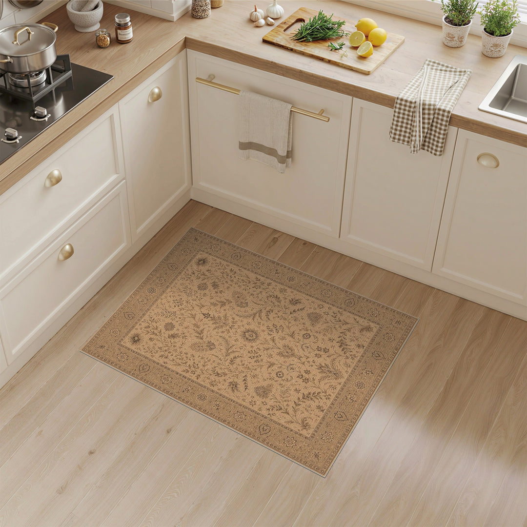 Beige Floral Vintage Area Rug
