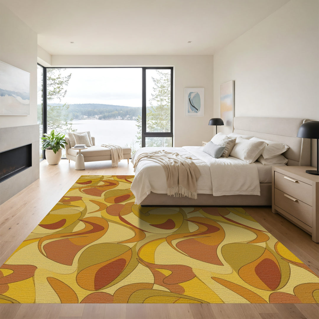Retro Orange Swirls Abstract Rug
