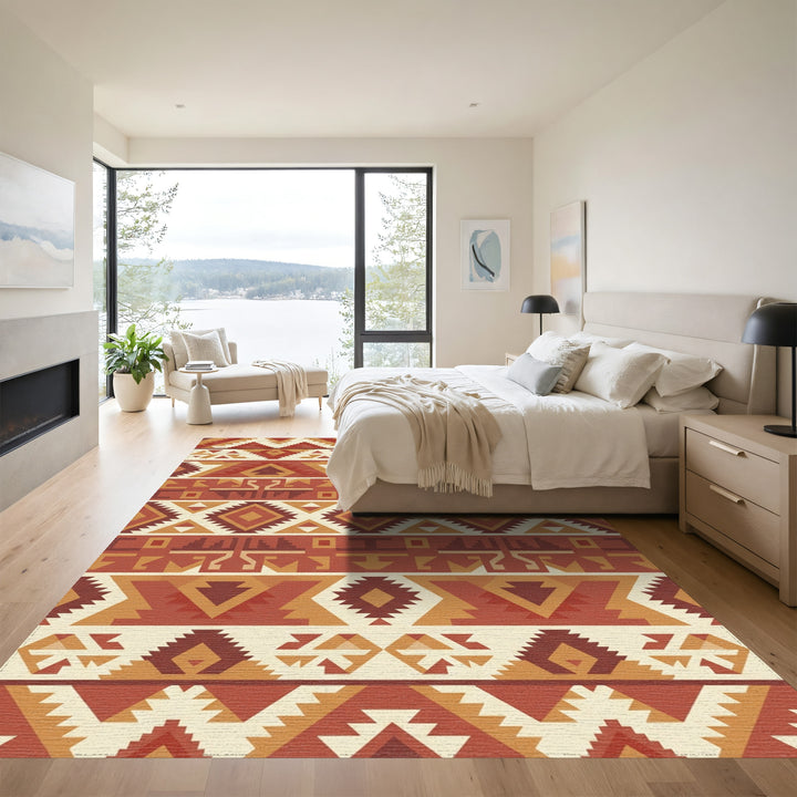 Terracotta Geometric Tribal Stripes Rug
