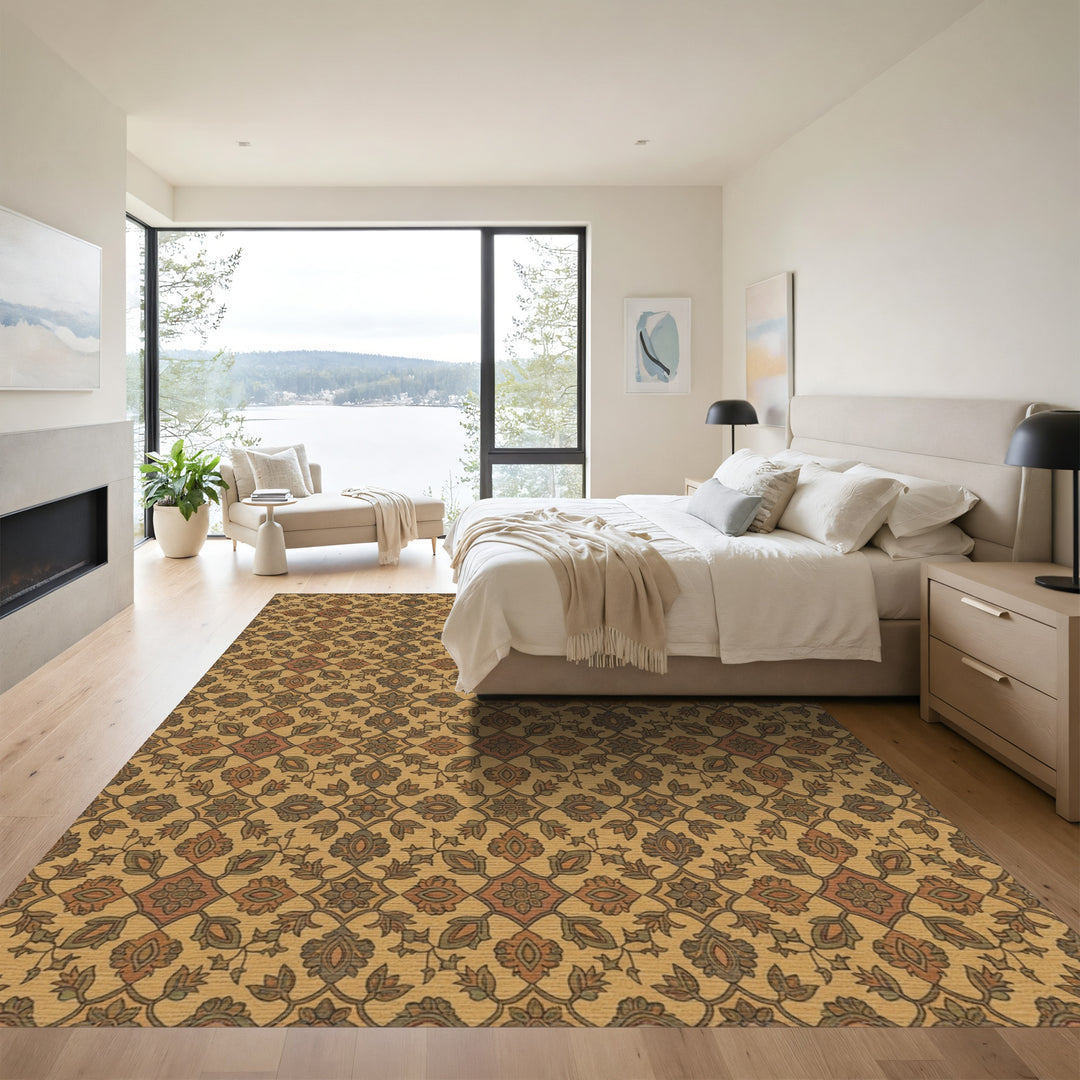 Vintage Earthy Floral Lattice Rug