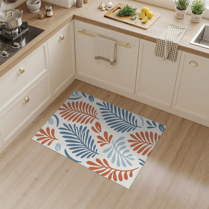 Blue and Orange Abstract Leaf Area Rug