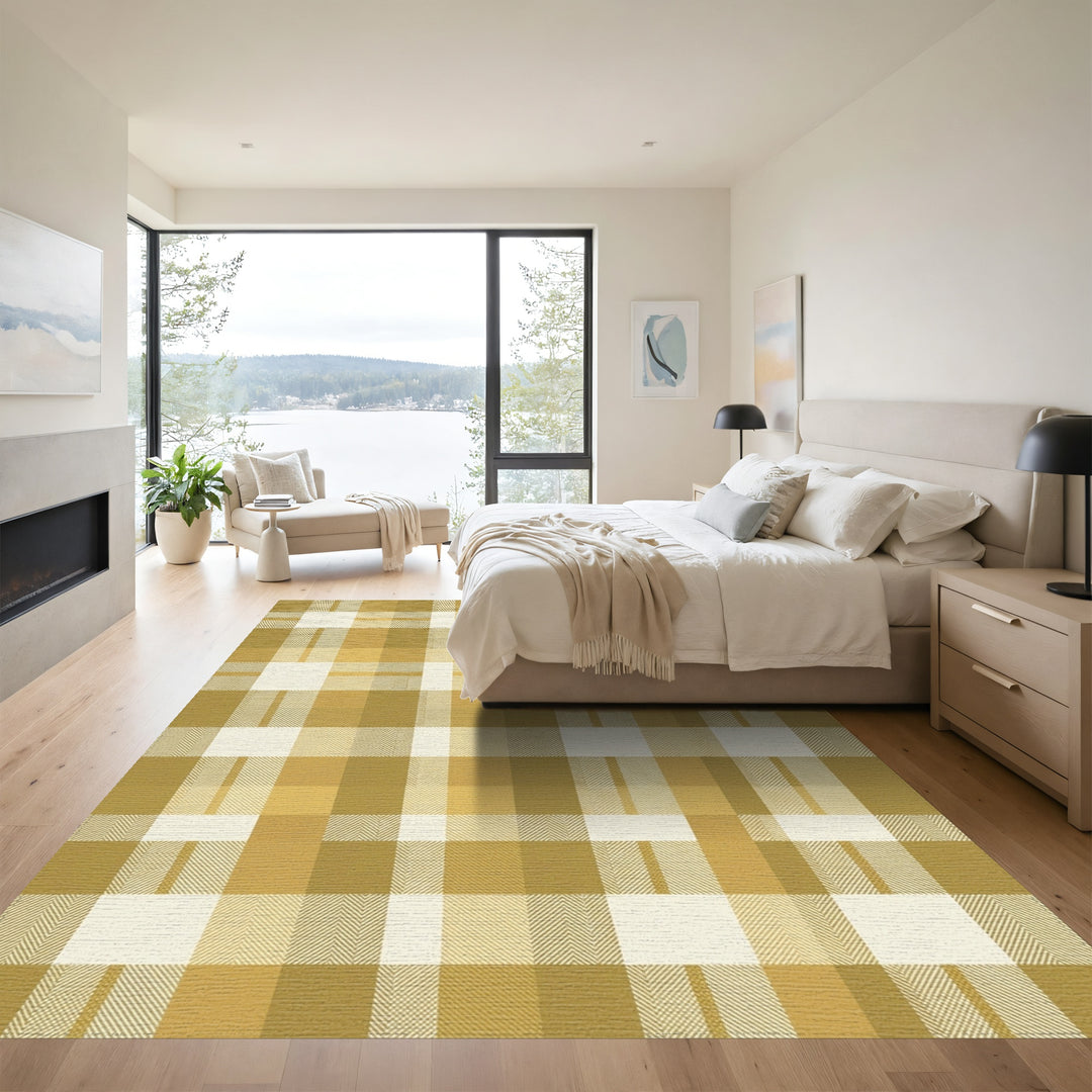 Golden Yellow Plaid Checks Rug