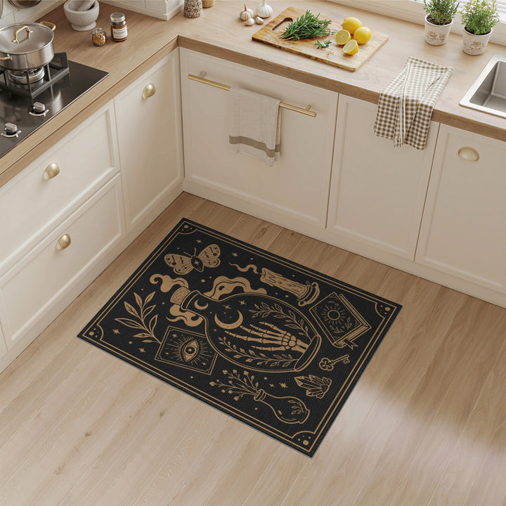Mystical Potion Bottle Gold Area Rug