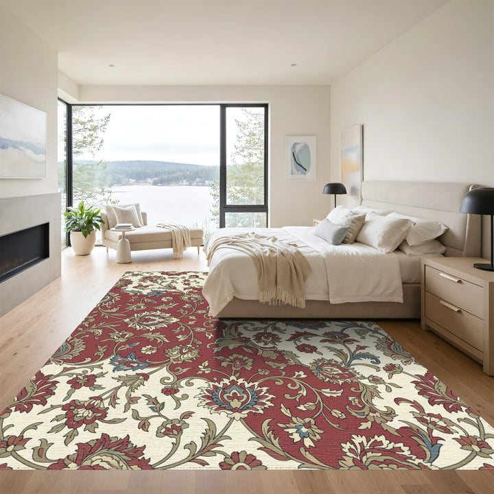 Rich Red Floral Garden Serpentine Rug