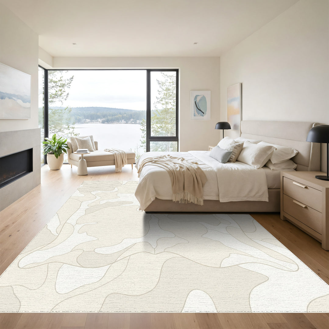 Organic Cream Camo Abstract Shapes Rug