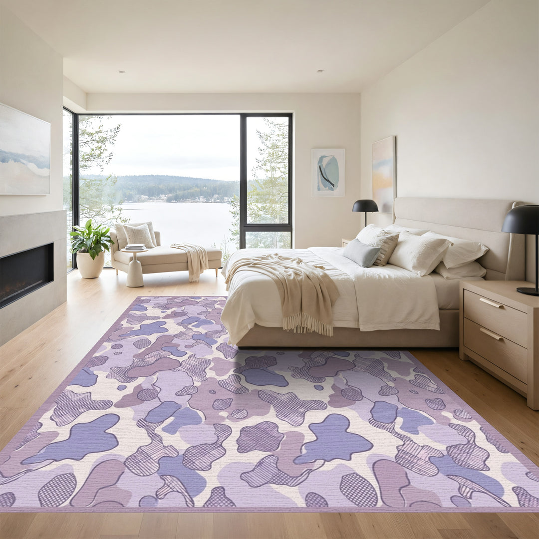 Soft Lavender Camouflage Abstract Shapes Rug