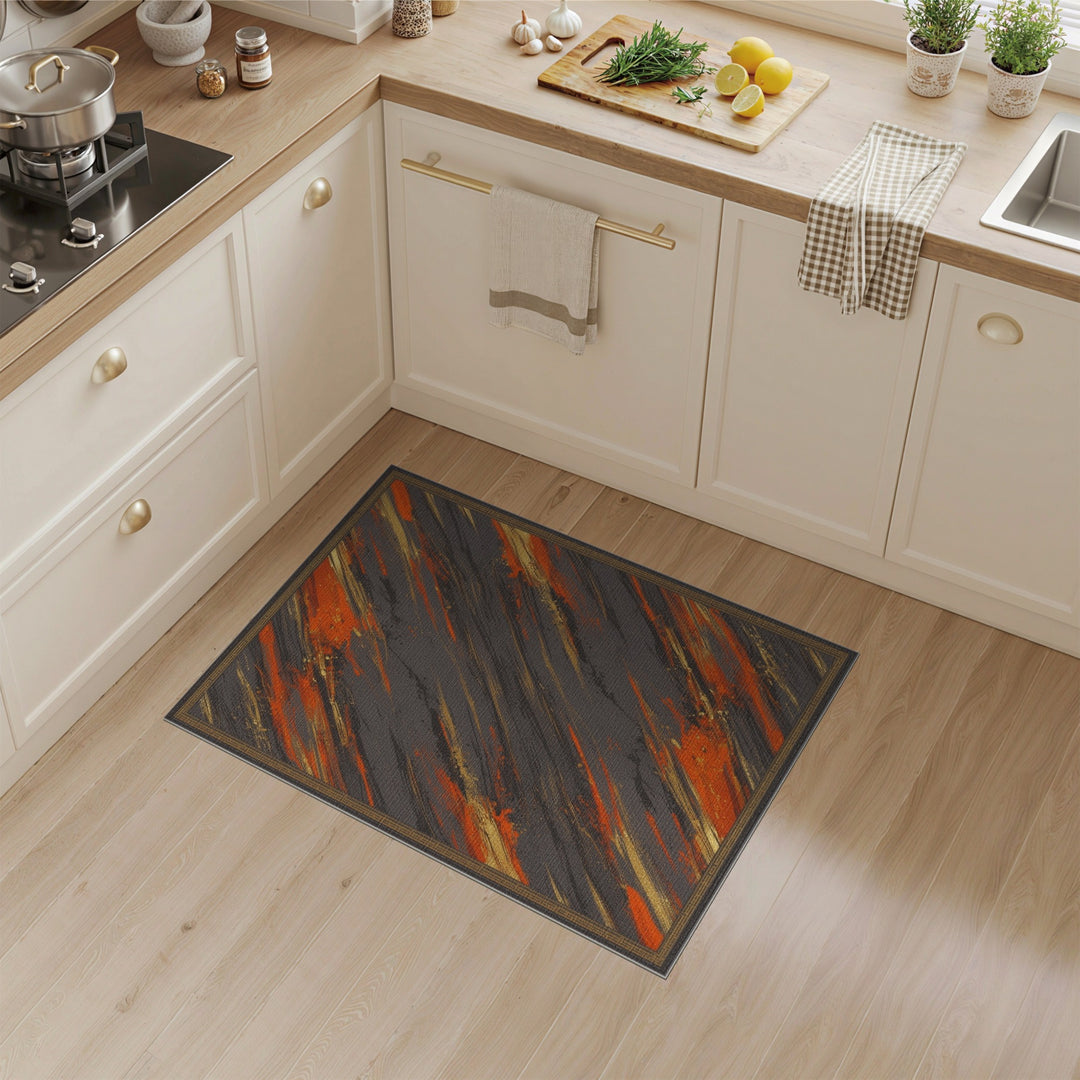 Grey Orange Abstract Area Rug
