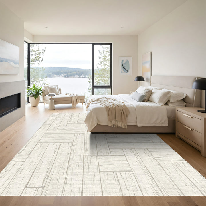 Pale Wood Plank Parquet Rug