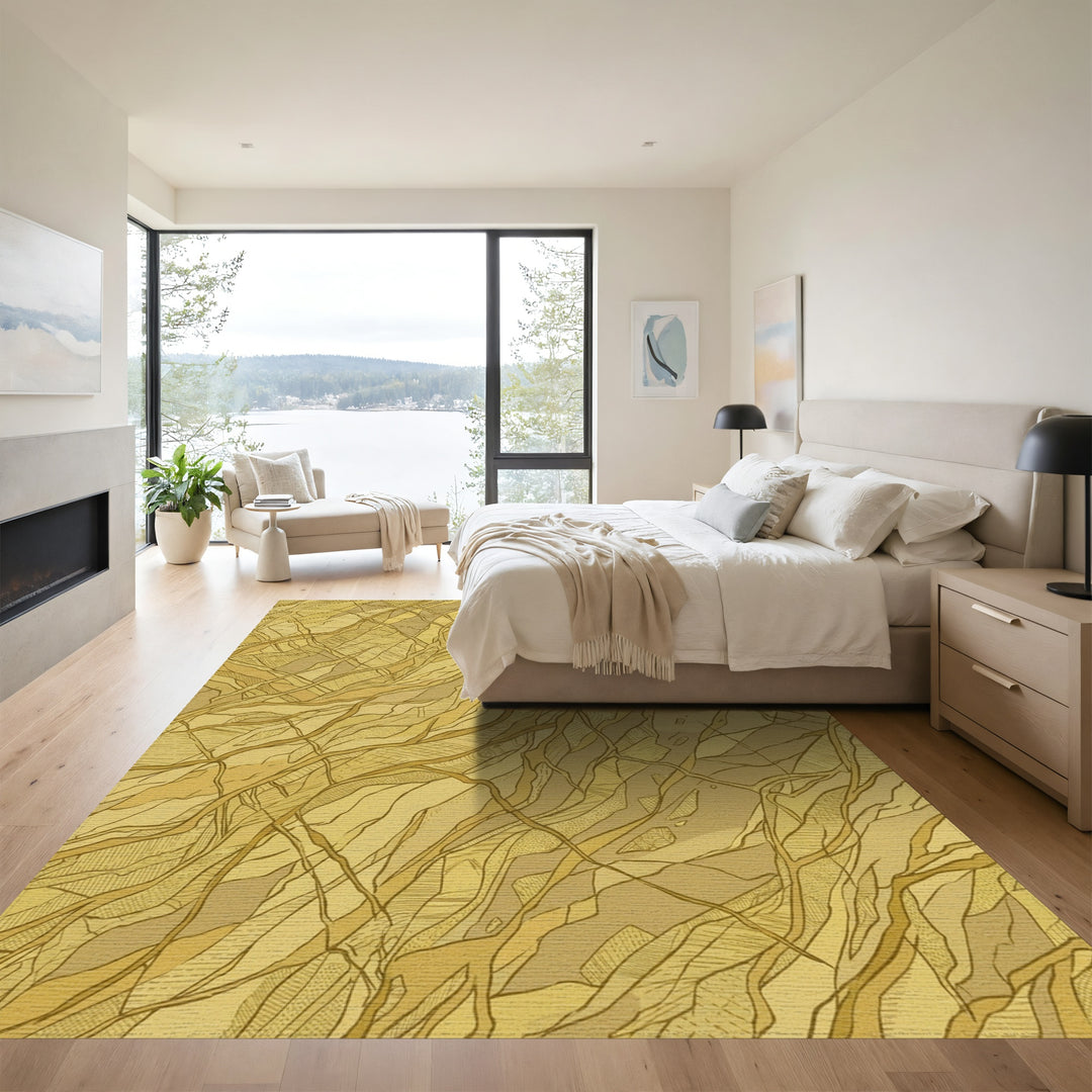 Golden Earthy Abstract Veined Landscape Rug