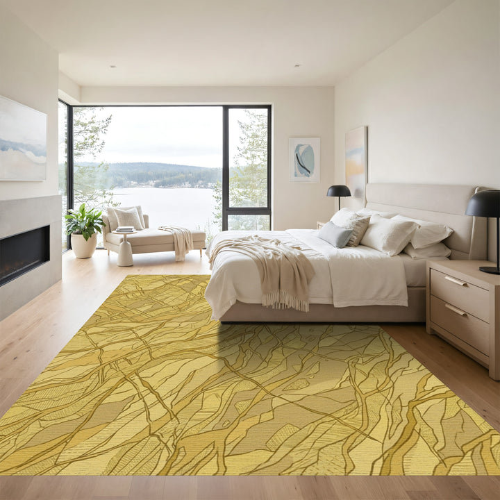 Golden Earthy Abstract Veined Landscape Rug
