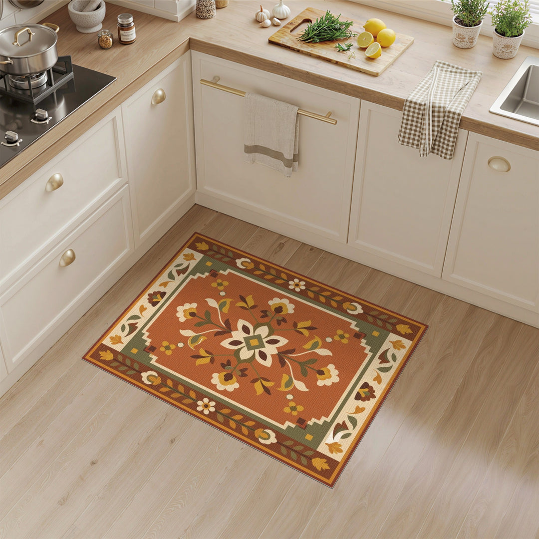 Terracotta Floral Medallion Area Rug