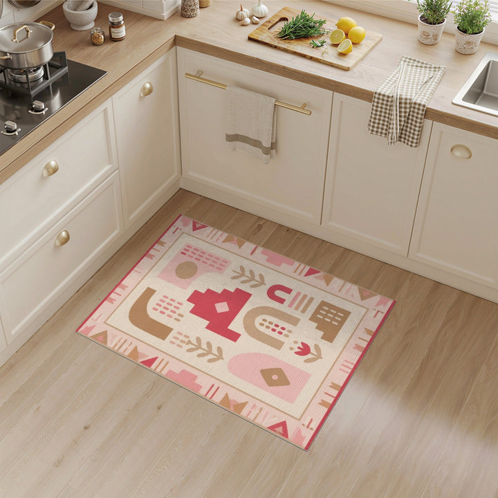 Pink Geometric Modern Washable Area Rug