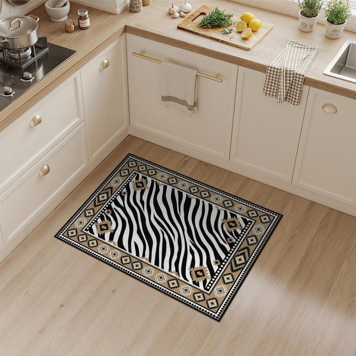 Zebra Stripe Tribal Border Area Rug