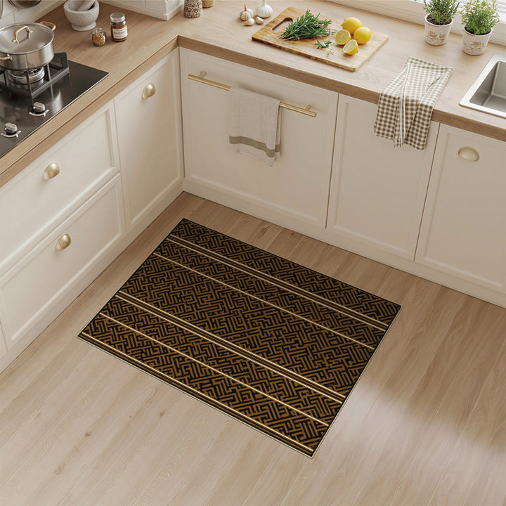 Black and Gold Geometric Maze Area Rug