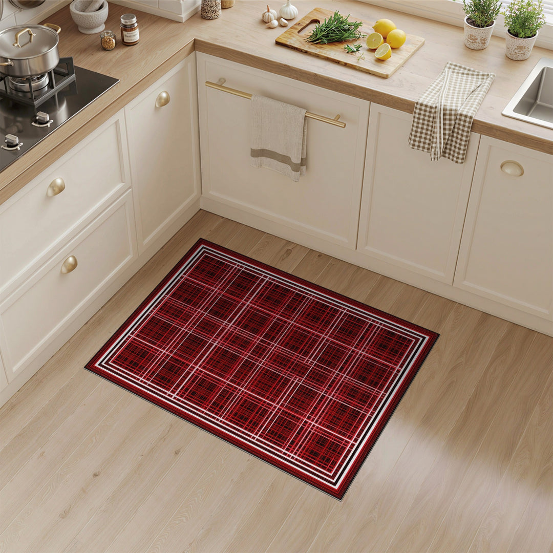 Red Modern Grid Area Rug