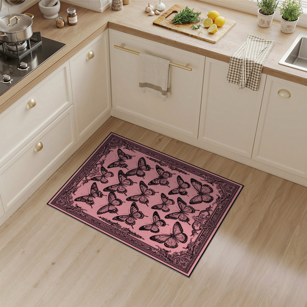 Pink Floral Vintage Pink Butterfly Vintage Area Rug