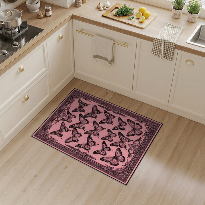 Pink Floral Vintage Pink Butterfly Vintage Area Rug