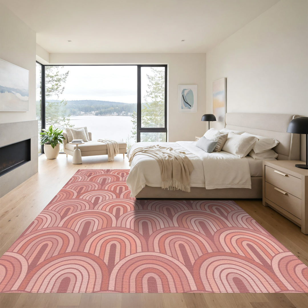 Retro Pink Rainbow Arc Rug