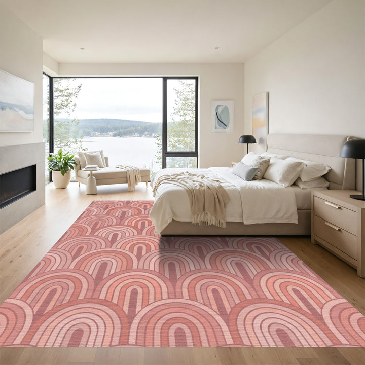 Retro Pink Rainbow Arc Rug
