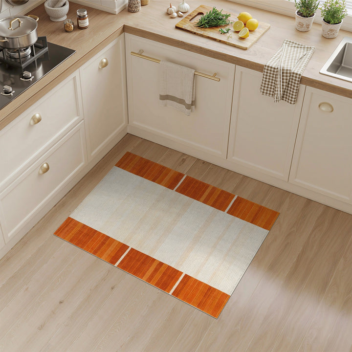 Orange Striped Border Geometric Area Rug