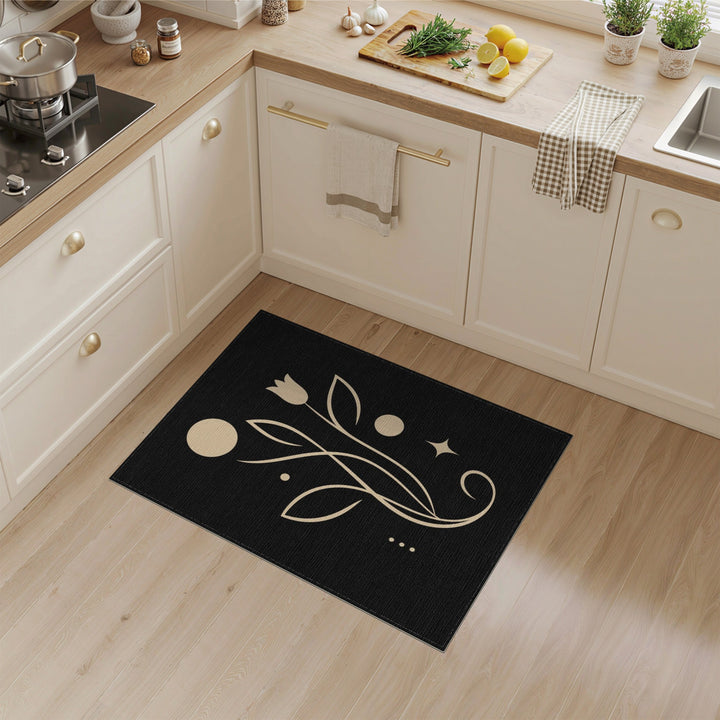 Beige Floral Line Art Area Rug