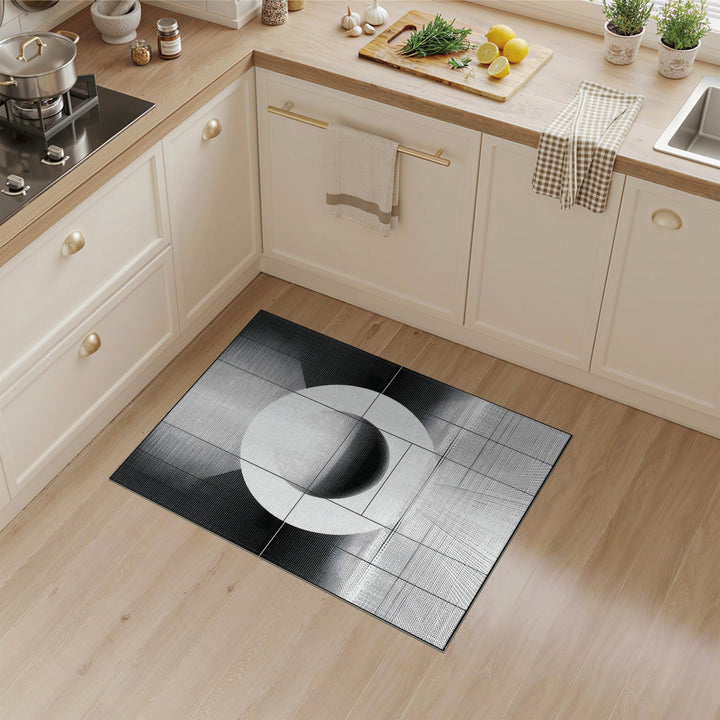 Black White Geometric Sphere Rug