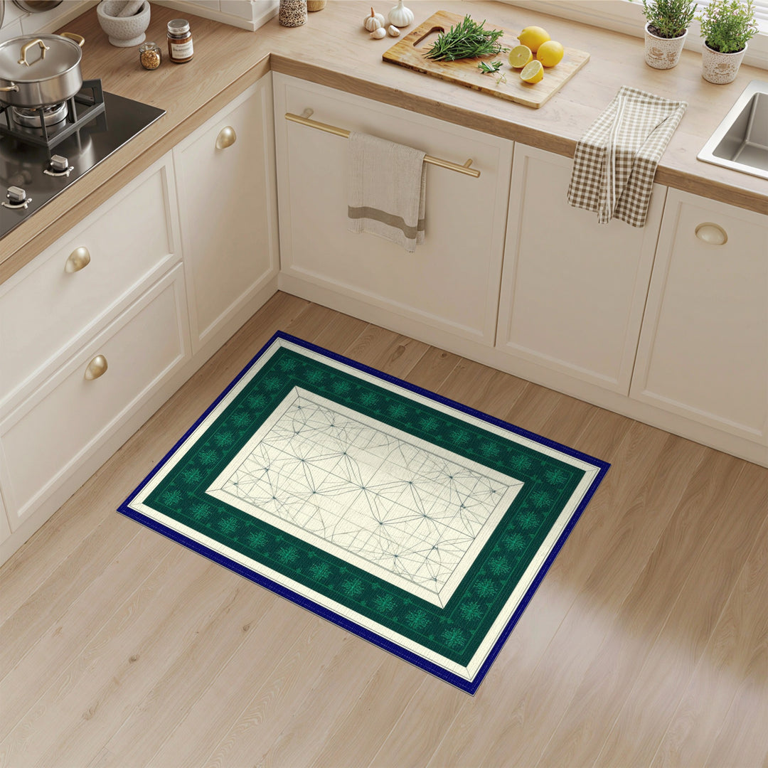 Teal Geometric Snowflake Border Area Rug
