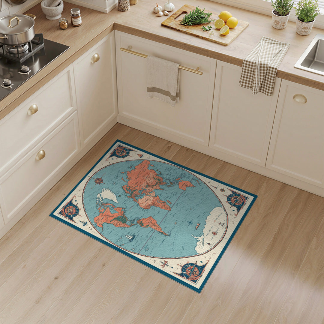 Vintage Circular World Map Area Rug