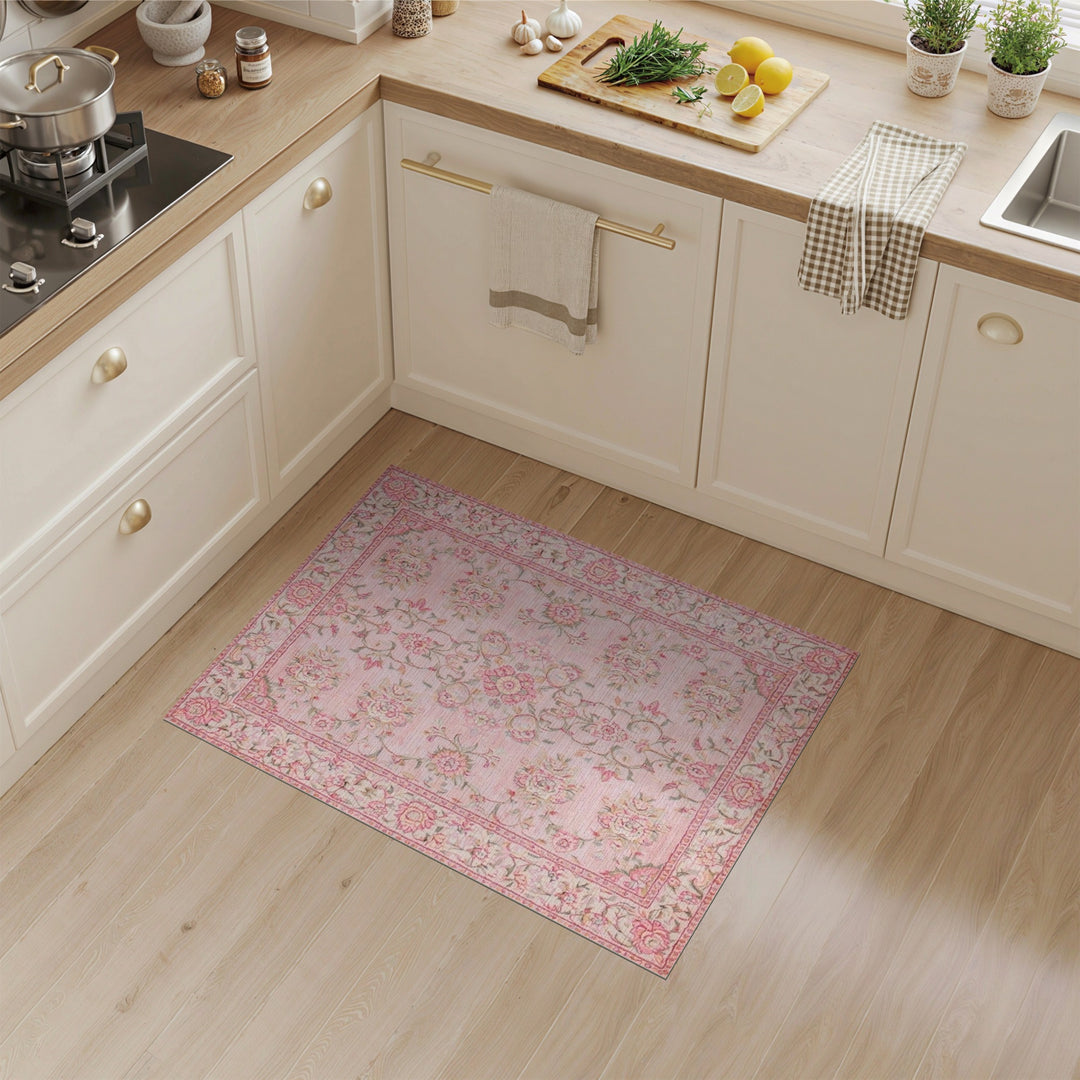 Blush Pink Floral Vintage Area Rug