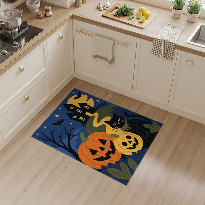 Halloween Black Cat and Pumpkins Area Rug