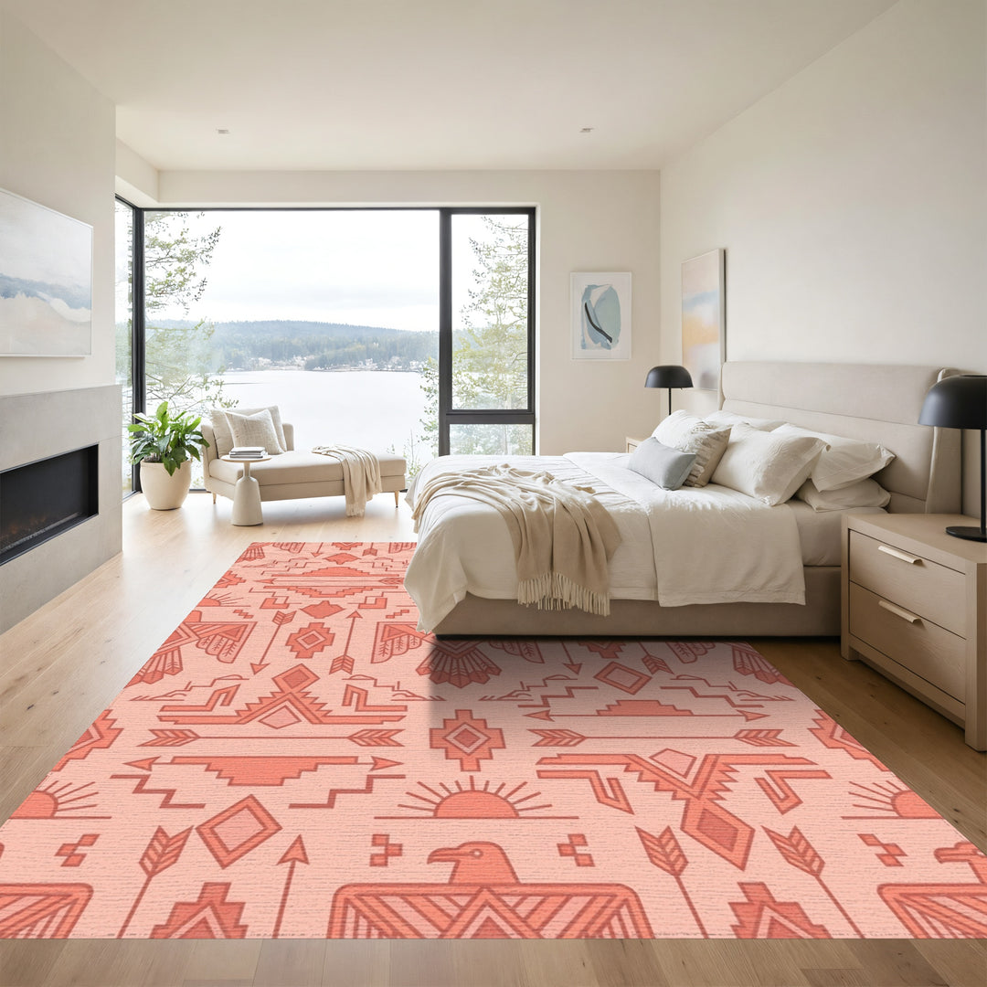 Coral Thunderbird Arrow Geometric Rug