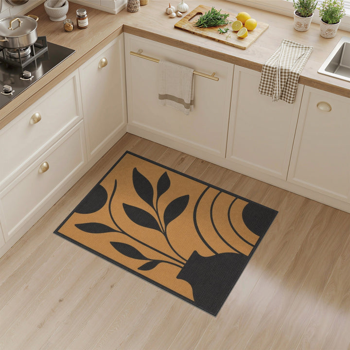 Abstract Botanical Vase Area Rug in Brown Tan