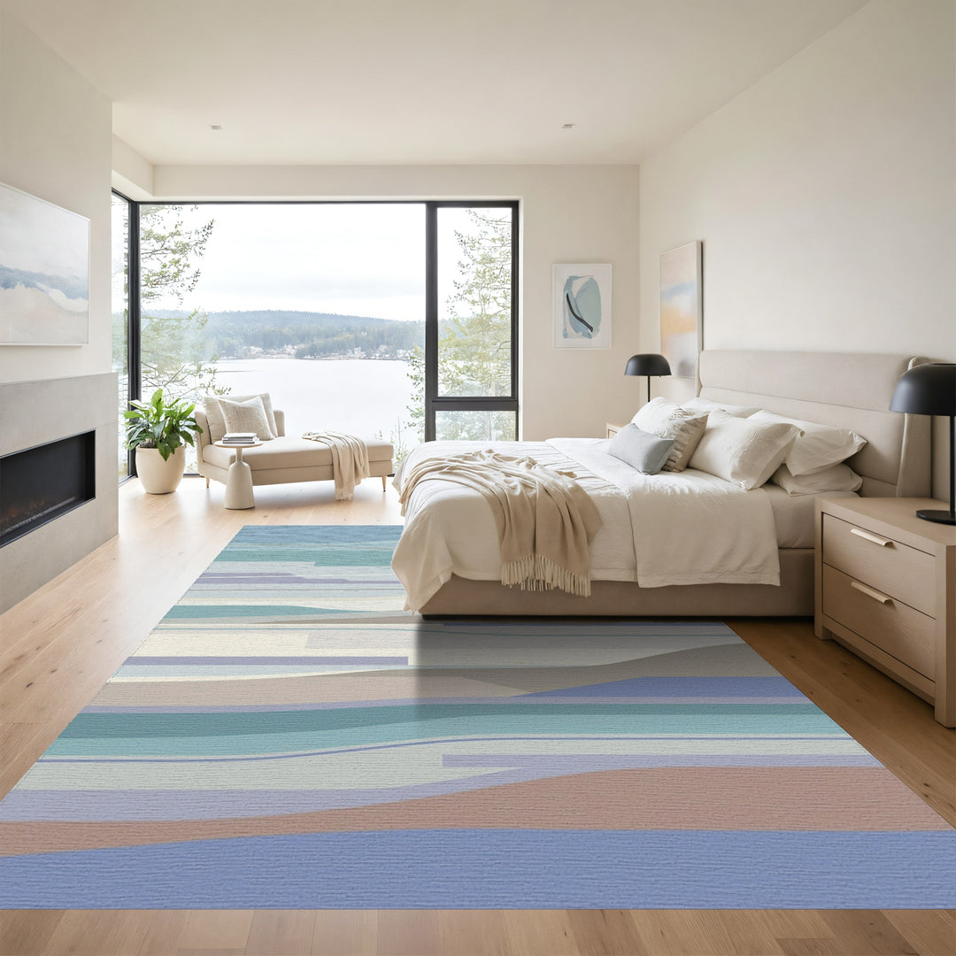 Serene Blue Lavender Abstract Waves Rug