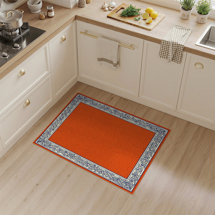 Orange Swirl Pencil Border Kids Area Rug