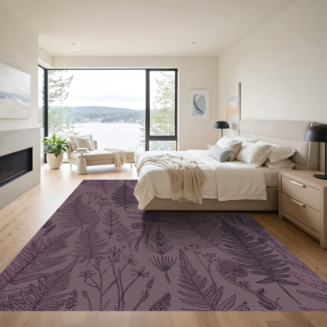 Aubergine Fern Print Woodland Rug