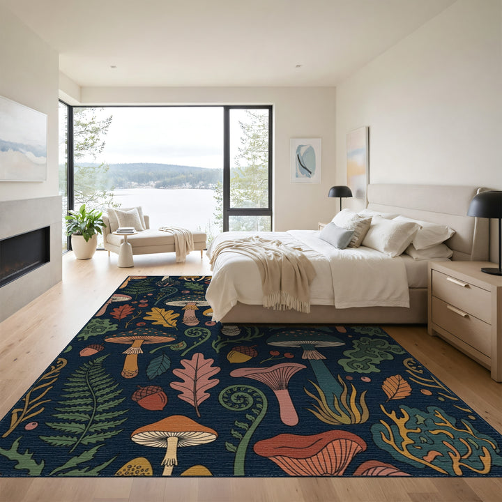 Earthy Mushroom Forest Fern Acorn Rug