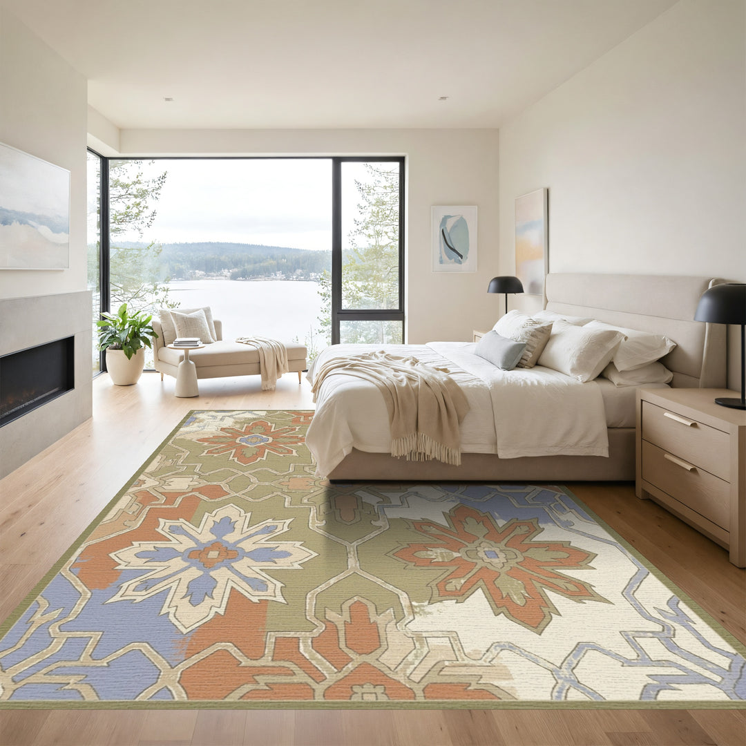 Terracotta Blue Medallion Patchwork Rug