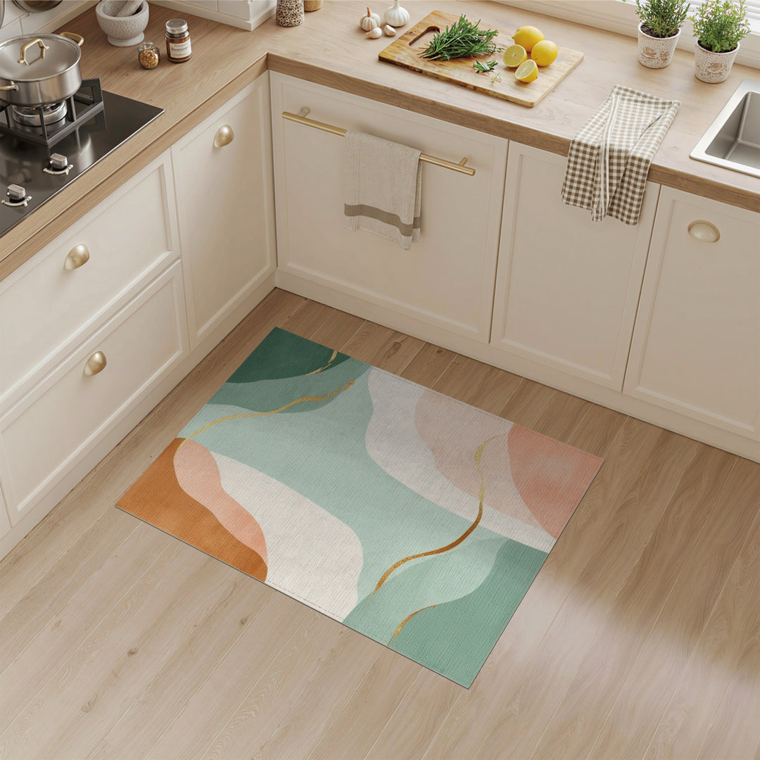 Abstract Teal Area Rug with Gold Accents