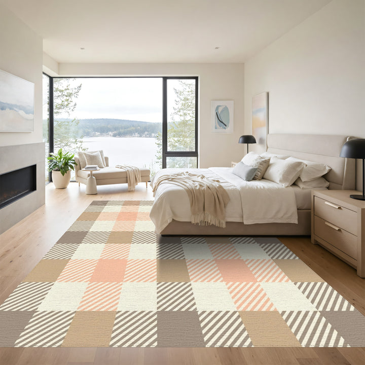 Rustic Peach Plaid Checkered Rug